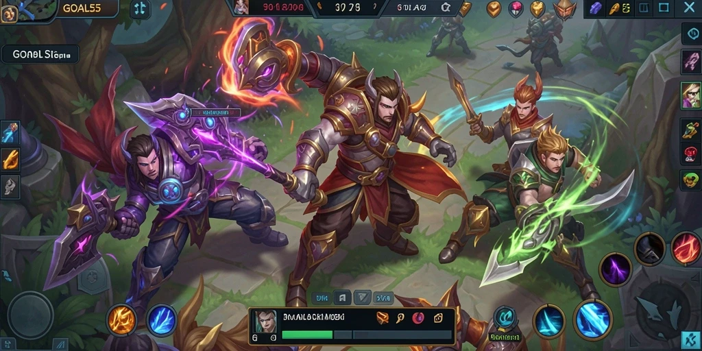 Screenshot GOAL55 menampilkan pertarungan intens dalam game MOBA.