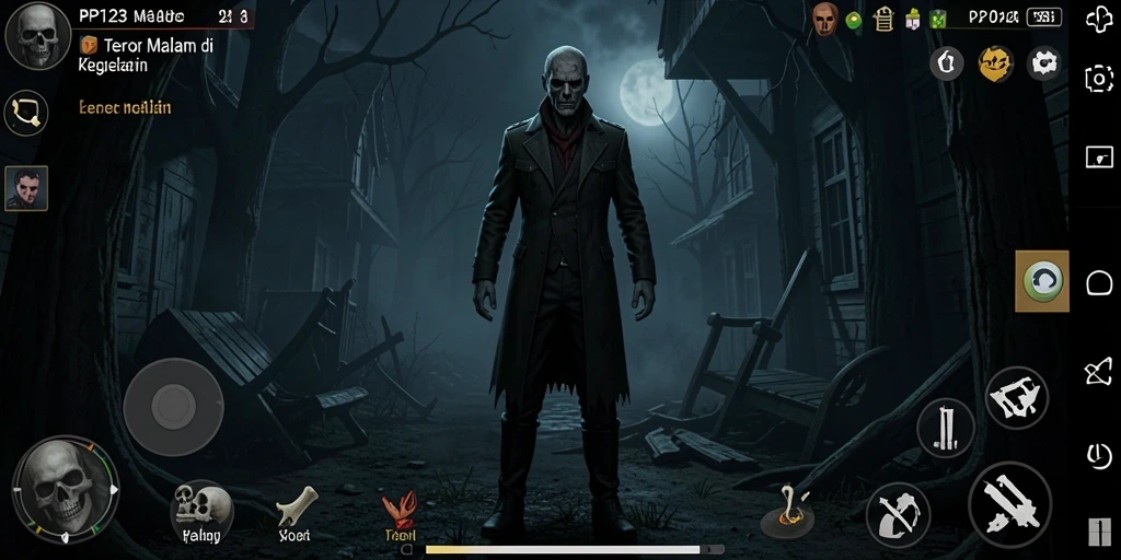 Screenshot gameplay PP123 menampilkan momen menegangkan di kegelapan.