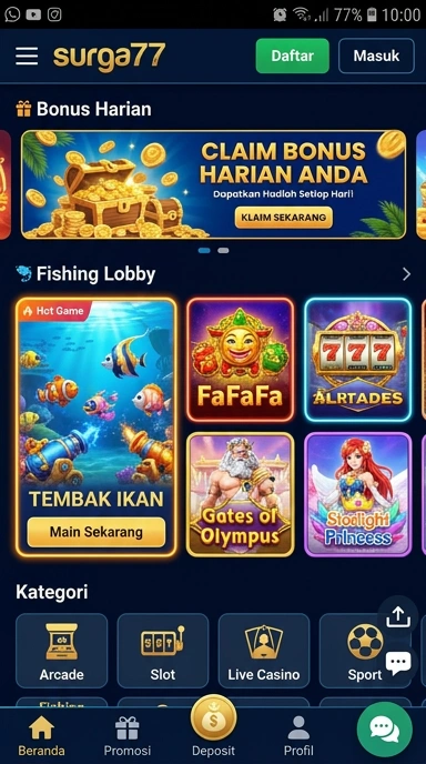 Tampilan aplikasi surga77 yang mudah digunakan dan intuitif.